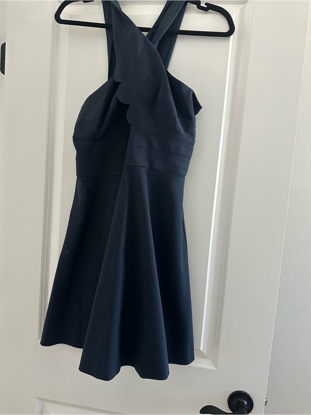 Armani Exchange Navy Scalloped Halter Mini Dress